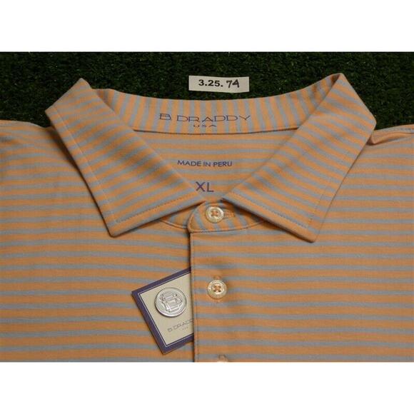 B Draddy Men's Tommy Stripe Golf Shirt C.C. Logo Orange/Blue Extra Large - Picture 2 of 2
